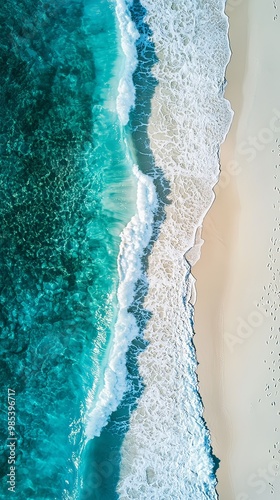 Aerial Perspective of a Symmetrically Split Beach and Ocean Landscape