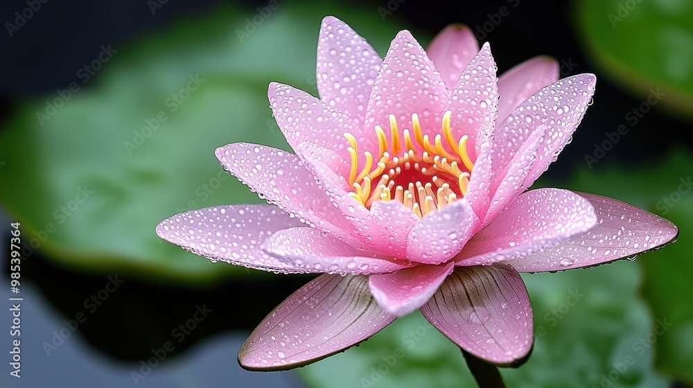 Pink Lotus Flower with Water Drops on Petals Pink Lotus Flower with Water Drops on Petals