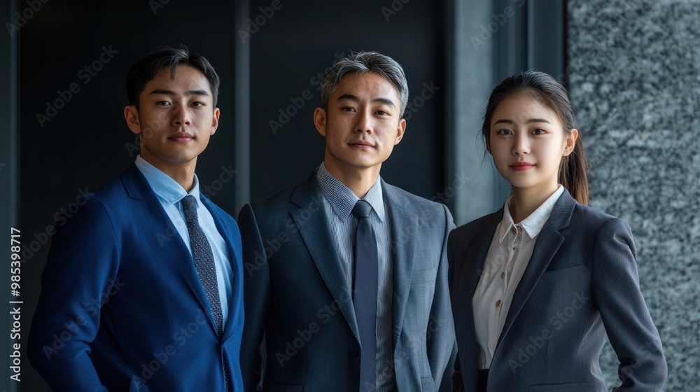 Three people in suits pose for a photo