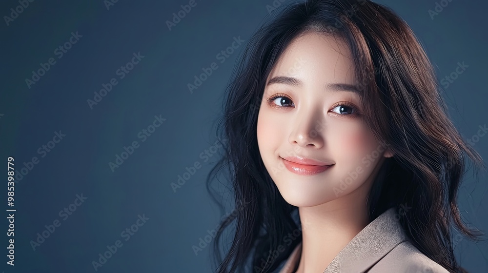 Fototapeta premium Captivating Portrait of a Radiant Asian Woman in a Studio Setting