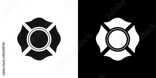 Blank Fire Department badge icon Flat vector set outline