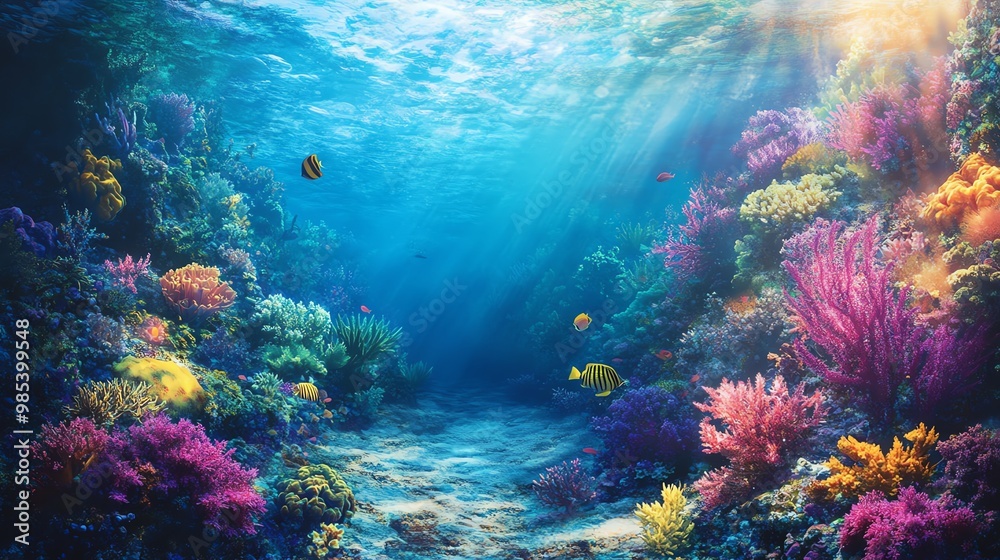 Naklejka premium Vibrant coral reef underwater scene