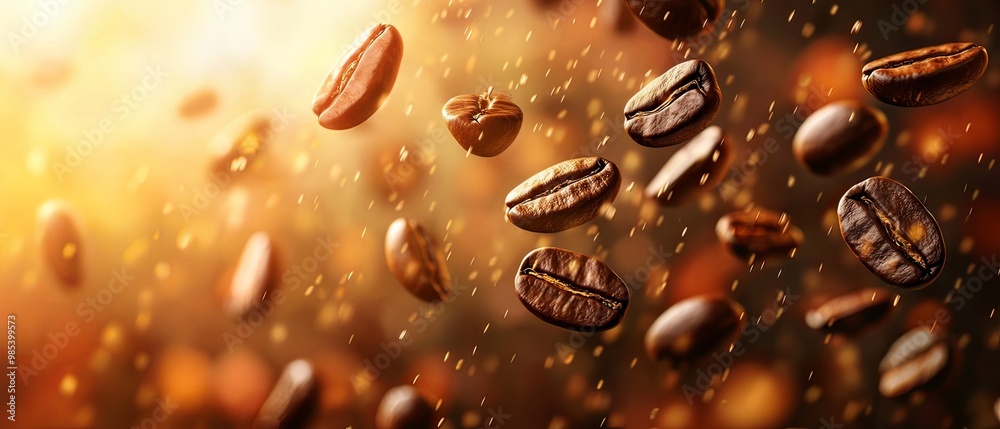 Cascading Coffee Beans in Mid Air with Energetic Motion and Texture Cascading Coffee Beans in Mid Air with Energetic Motion and Texture