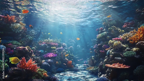 Underwater coral reef, vibrant marine life photo