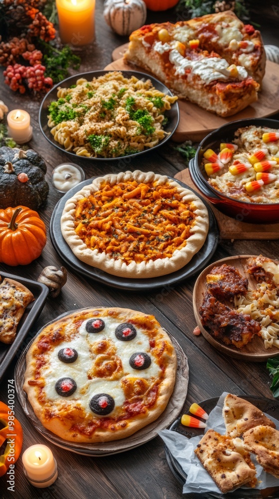 A family Halloween feast with creepy dishes like eyeball pasta bat-shaped pizzas A family Halloween feast with creepy dishes like eyeball pasta bat-shaped pizzas