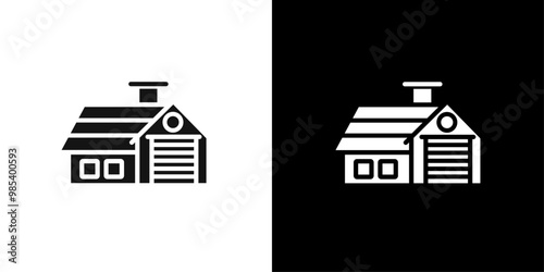 house with garage icon Flat vector set outline