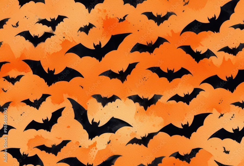 A vibrant Halloween-themed pattern featuring silhouettes of bats against an orange background, creating an eerie yet festive atmosphere. A vibrant Halloween-themed pattern featuring silhouettes of bats against an orange background, creating an eerie yet festive atmosphere.