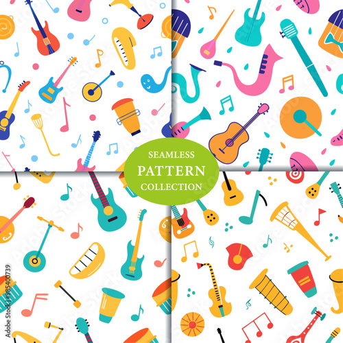 hand draw musical instruments Seamless Pattern Background