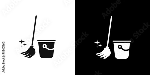 Mopping floors icon Flat vector set outline