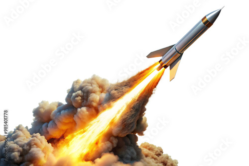 missile rocket launch fire and smoked isolated on a white background