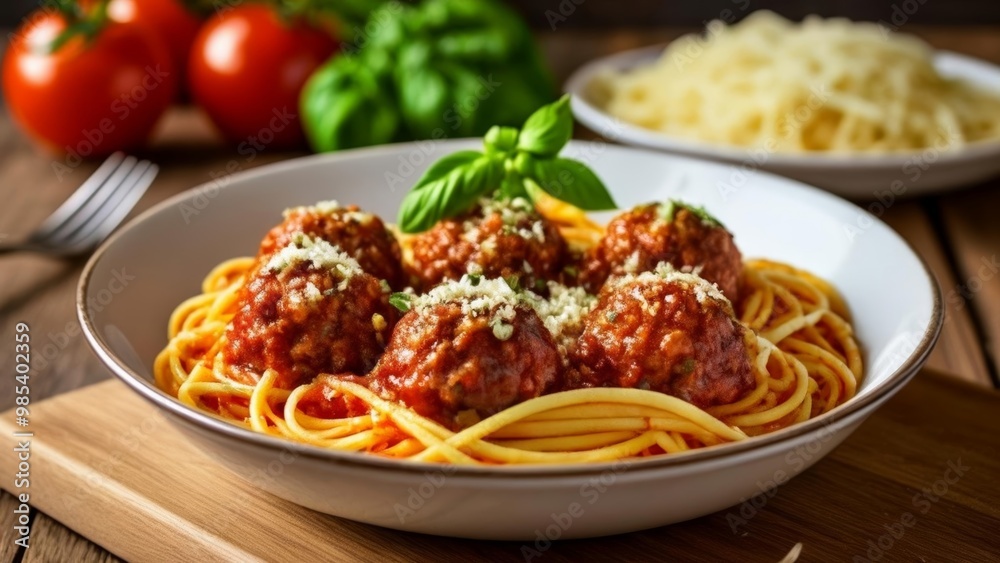  Delicious homemade meatballs on spaghetti ready to be savored