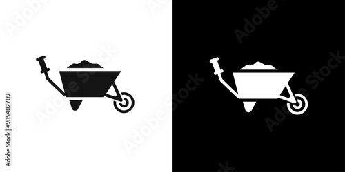 wheelbarrow unloading icon Flat vector set outline
