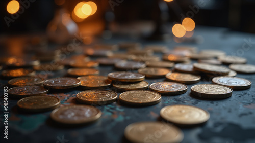 coins on a black background