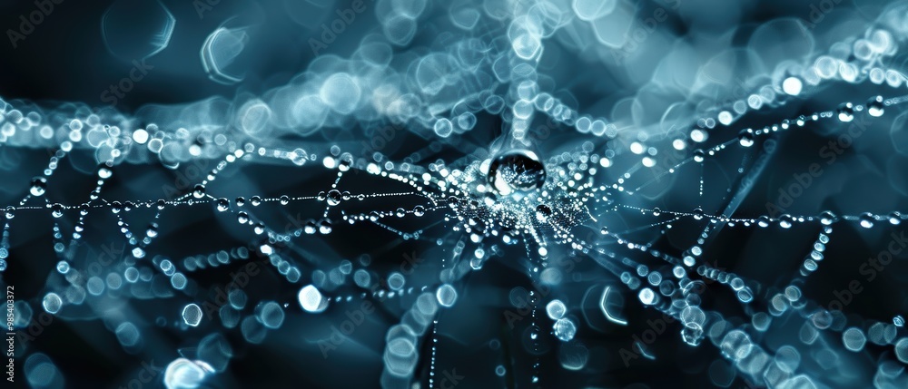 Dew Drops on Spiderweb with Bokeh Background Dew Drops on Spiderweb with Bokeh Background