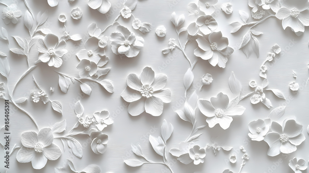 A white paper background adorned with delicately embossed flowers, a textured floral pattern that combines elegance with simplicity. seamless pattern. seamless wallpaper. Floral Pattern. Illustration A white paper background adorned with delicately embossed flowers, a textured floral pattern that combines elegance with simplicity. seamless pattern. seamless wallpaper. Floral Pattern. Illustration