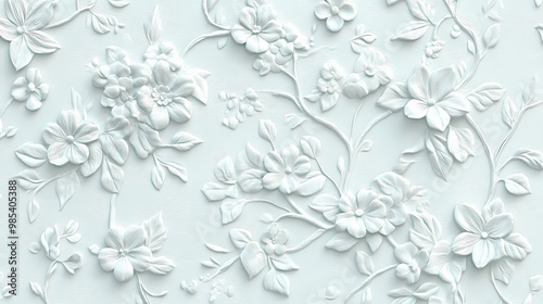 Wallpaper Mural A white paper background adorned with delicately embossed flowers, a textured floral pattern that combines elegance with simplicity. seamless pattern. seamless wallpaper. Floral Pattern. Illustration Torontodigital.ca