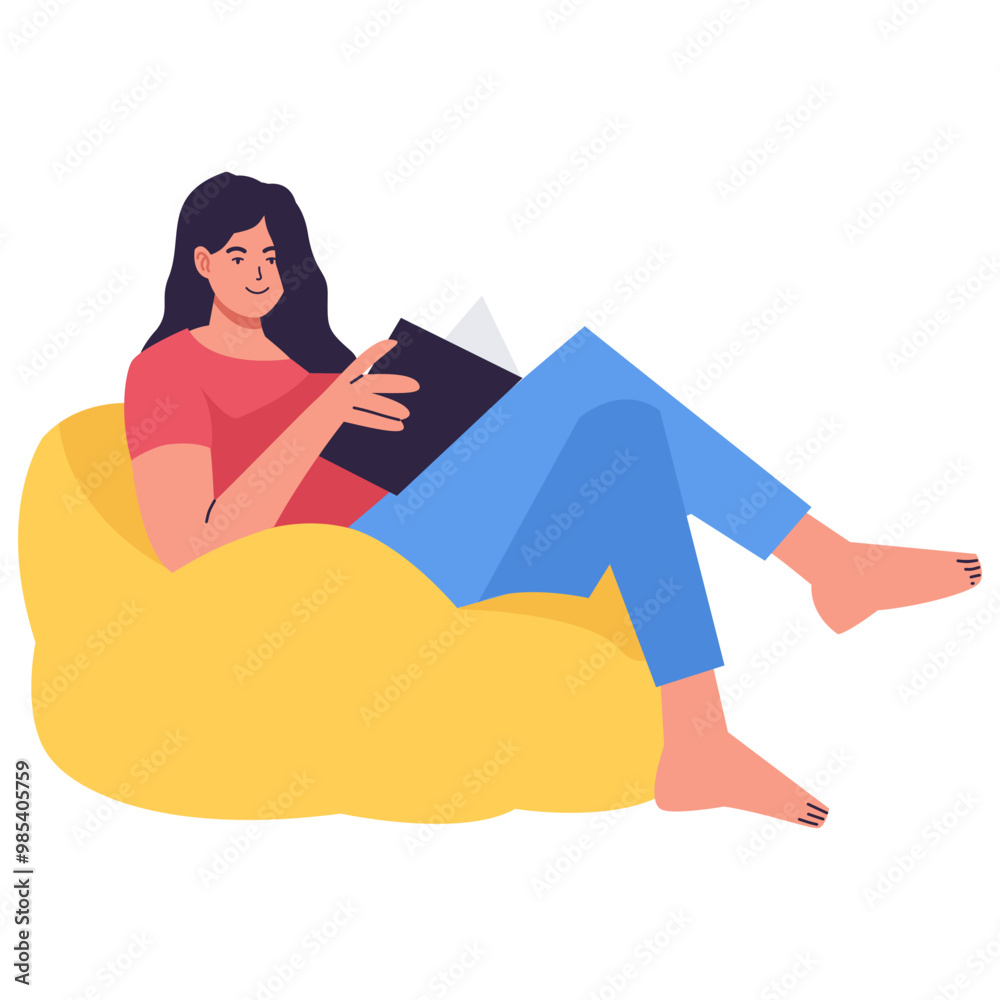 Fototapeta premium People Character Reading Book in Cafe. Flat Vector Illustration