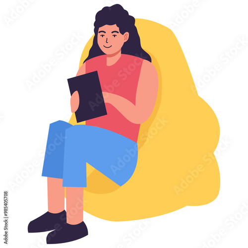 People Character Reading Book in Cafe. Flat Vector Illustration