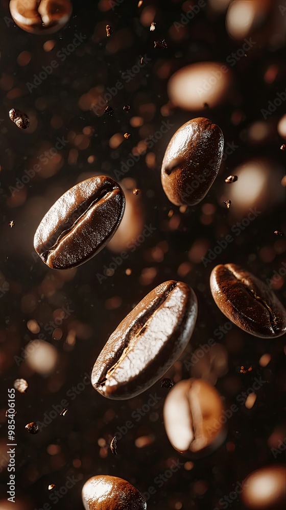 Floating and Bouncing Coffee Beans Create Beverage Concept Floating and Bouncing Coffee Beans Create Beverage Concept