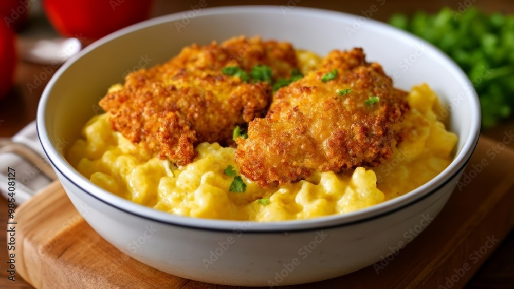 Delicious comfort food Fried chicken and macaroni and cheese Delicious comfort food Fried chicken and macaroni and cheese