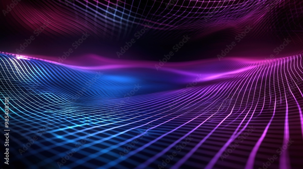 Sleek Metallic Neon Grid Background with Glowing Dynamic Waves and Lines Sleek Metallic Neon Grid Background with Glowing Dynamic Waves and Lines