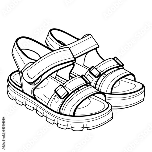 Vector outline of trendy strap sandals icon.