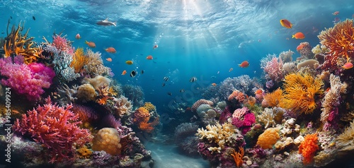 Vibrant coral reef underwater scene photo