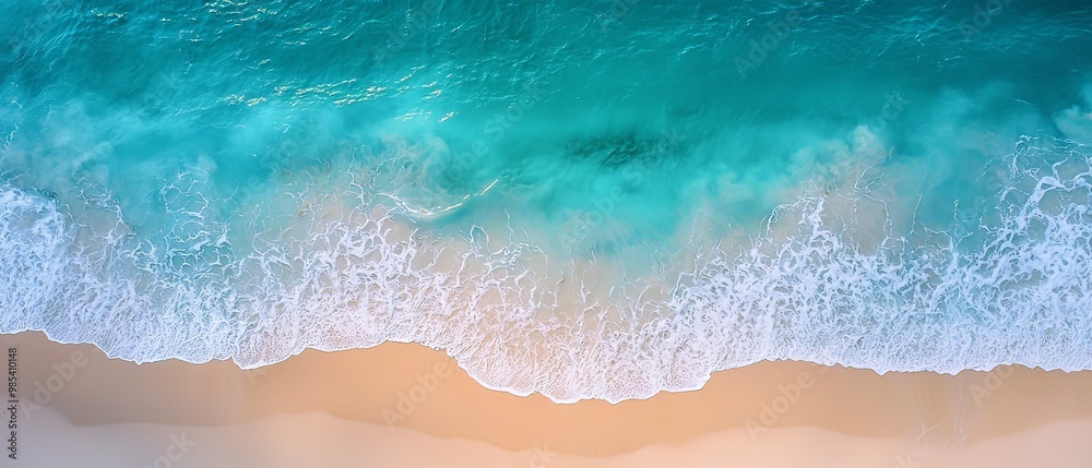 Minimalist Aerial View of Peaceful Tropical Beach with Turquoise Ocean