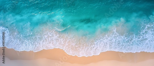 Minimalist Aerial View of Peaceful Tropical Beach with Turquoise Ocean