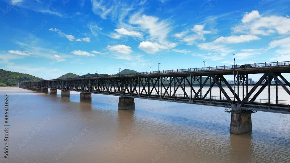 Aerial Scenery of Qiantang River Bridge in Hangzhou, China Aerial Scenery of Qiantang River Bridge in Hangzhou, China