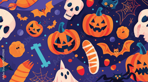 Flat lay Vector Illustration Arrangement of halloween party elements, Happy Halloween