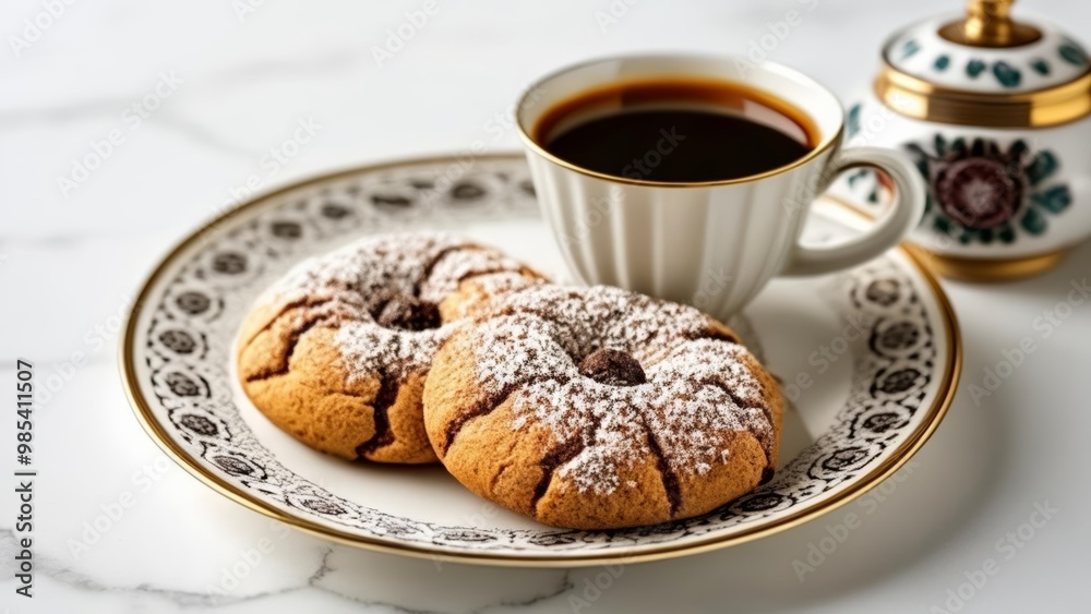 Delicious morning indulgence with coffee and pastries Delicious morning indulgence with coffee and pastries