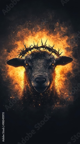 Artistic depiction of a lamb with a crown of thorns, glowing light surrounding it, symbolizing sacrificial atonement