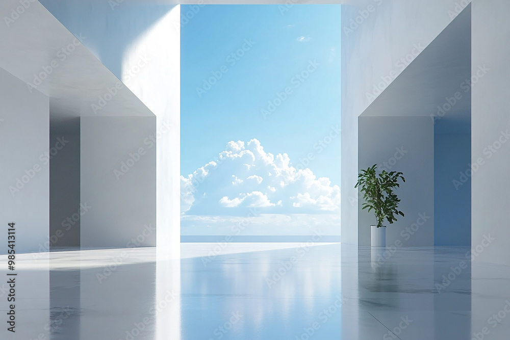Fototapeta premium Abstract 3D rendering minimalist style architectural space scene