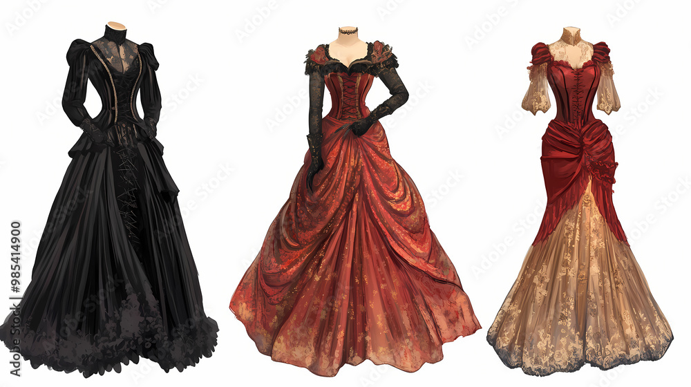 Obraz premium Ai generative victorian era luxury gown. Victorian Gowns. Illustration