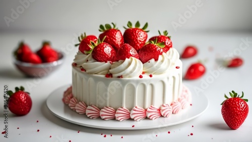  Deliciously sweet strawberry cake ready to be savored