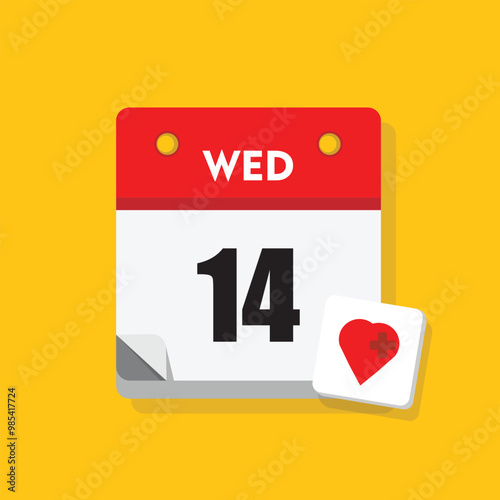 calender icon, 14 wednesday icon with yellow background
