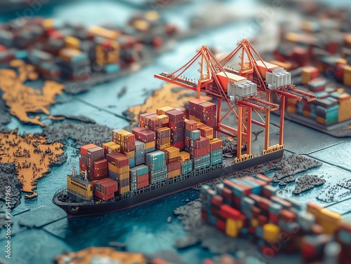 Cargo ship loaded with containers, white isolate background