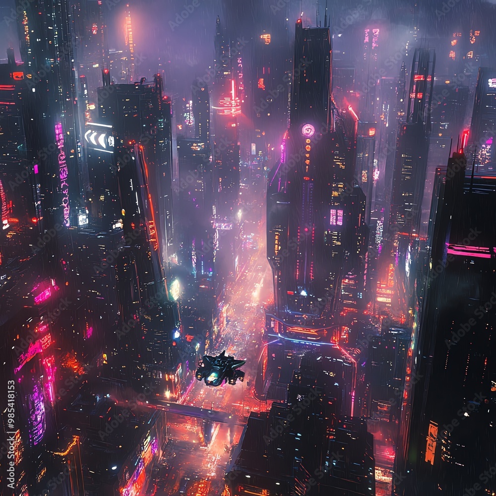 Hyper-realistic depiction of a futuristic cityscape with towering s and glowing neon lights Hyper-realistic depiction of a futuristic cityscape with towering s and glowing neon lights