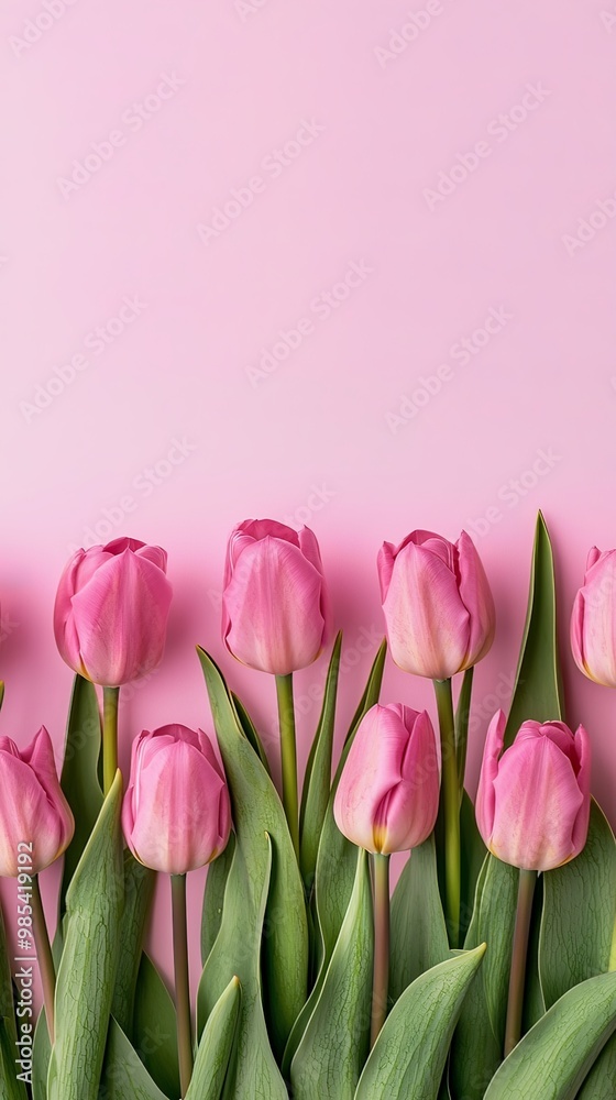 Fototapeta premium Vibrant Pink Tulip Blooms in Elegant Minimalist Composition