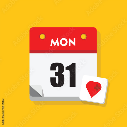 calender icon, 31 monday icon with yellow background
