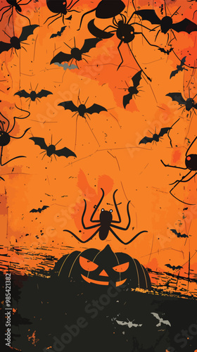  Flat lay Vector Illustration Halloween concept with ants, Happy Halloween