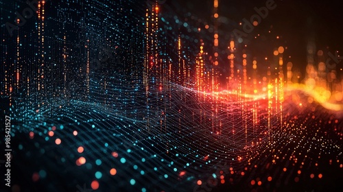 Wallpaper Mural Abstract Digital Network with Glowing Lights and Bokeh Torontodigital.ca