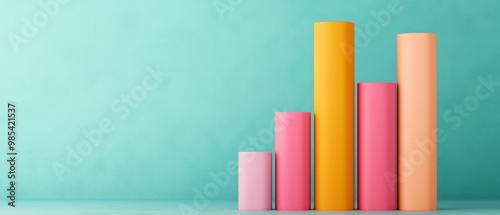 Colorful Bar Graph Display on Turquoise Background