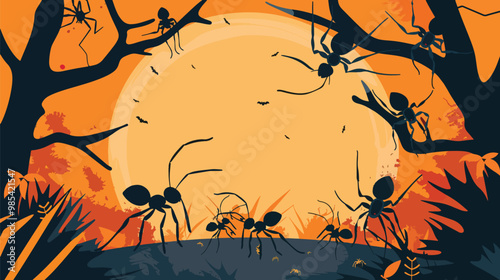  Flat lay Vector Illustration Halloween concept with ants, Happy Halloween