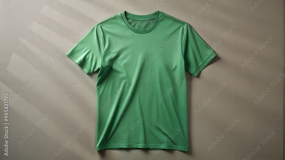 A  blank T-shirt placed on a flat surface with realistic shadows, perfect for adding logos or custom artwork.