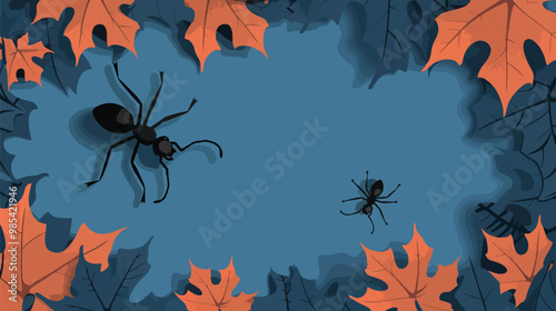  Flat lay Vector Illustration Halloween concept with ants, Happy Halloween