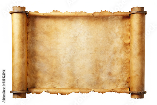 vintage scroll papyrus parchment paper isolated on a white background photo