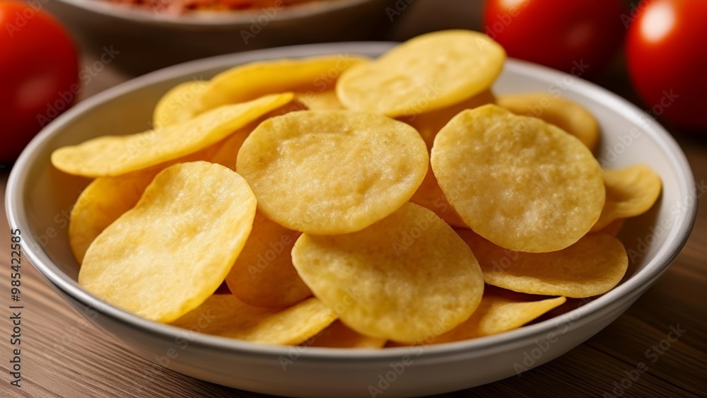 Deliciously crispy potato chips in a bowl Deliciously crispy potato chips in a bowl