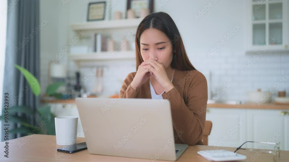 Office syndrome. Overworked tired young asian woman feeling headache, having eyesight problem after computer laptop work. Stressed young woman suffering from fatigue at home Office syndrome. Overworked tired young asian woman feeling headache, having eyesight problem after computer laptop work. Stressed young woman suffering from fatigue at home